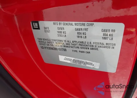 2008 Chevrolet Corvette z USA, uszkodzony, nr VIN 1G1YY26W285101700